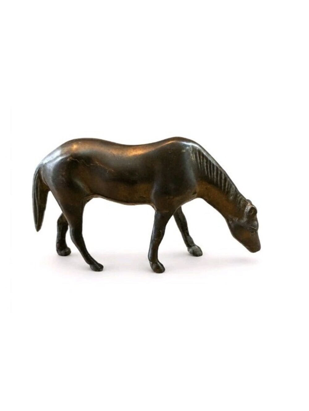 Vintage Solid Brass Grazing Horse Figurine Statue 5" Bronze Tone Western Decor